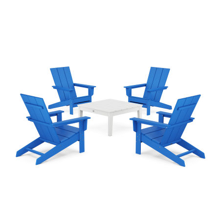 POLYWOOD 5-Piece Modern Studio Adirondack Chair Conversation Group in Pacific Blue