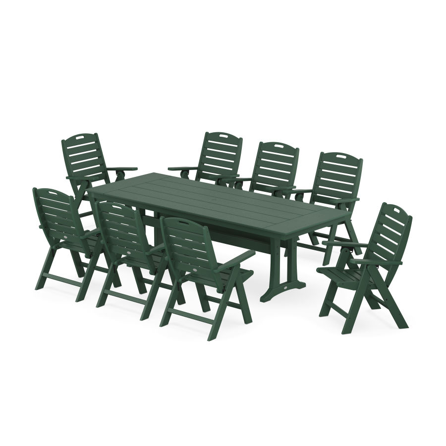POLYWOOD Nautical Highback 9-Piece Farmhouse Dining Set with Trestle Legs in Green