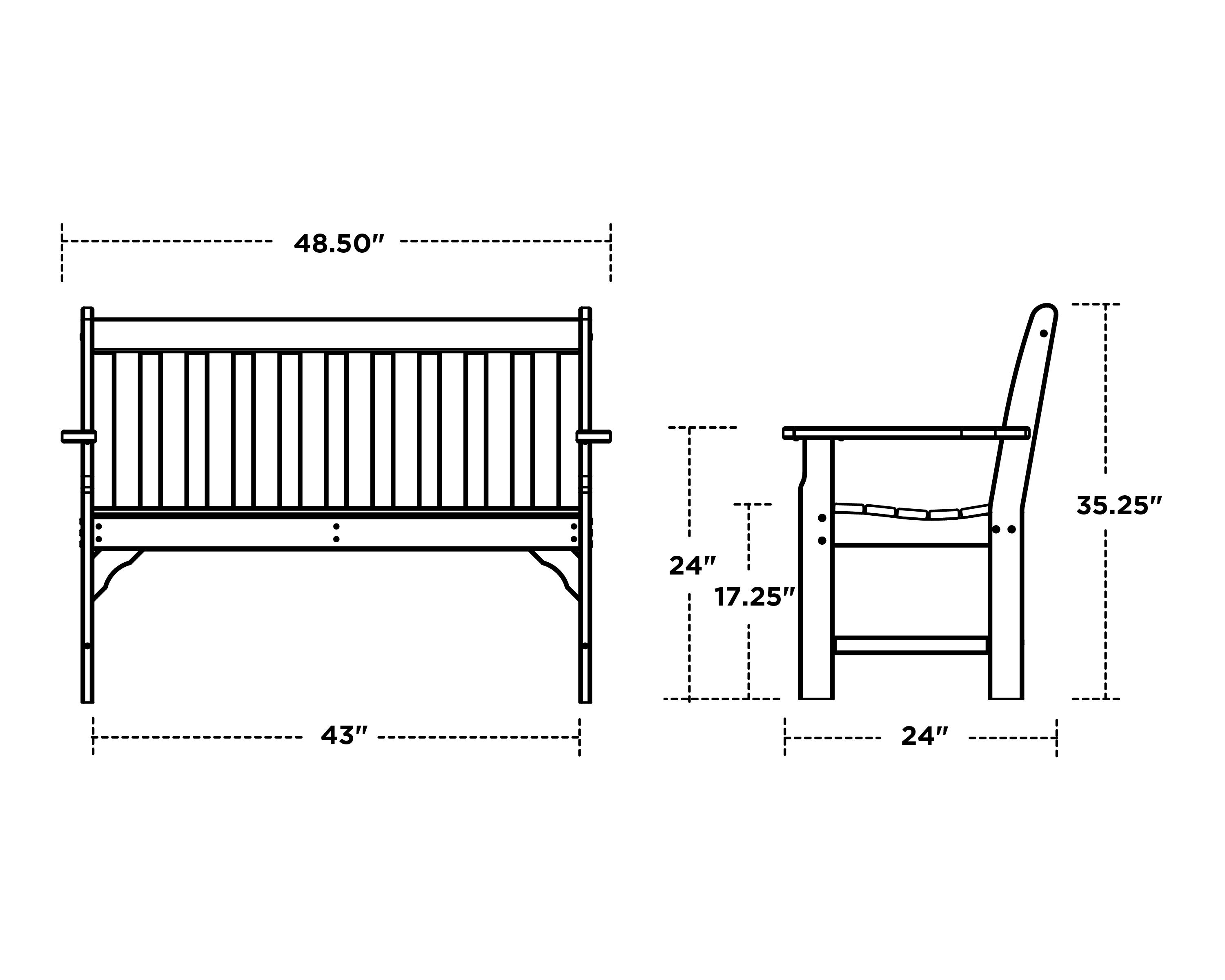 Dimensions for Vineyard 48" Bench