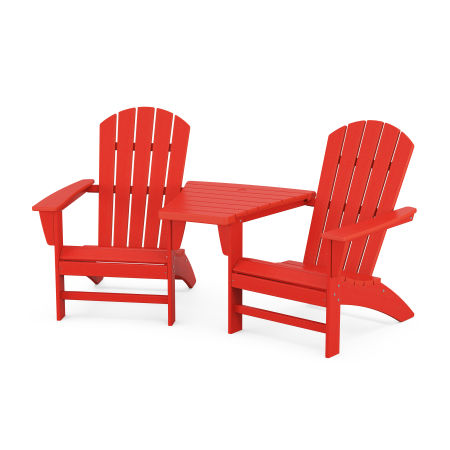 Nautical 3-Piece Adirondack Set with Angled Connecting Table in Sunset Red