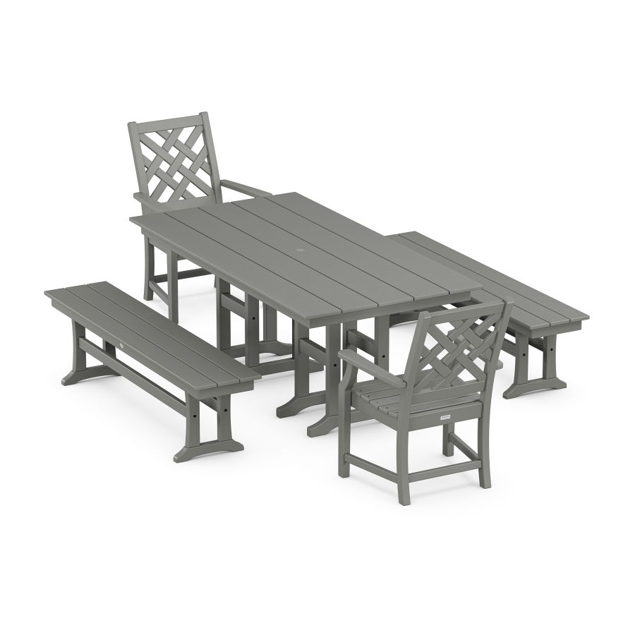 POLYWOOD Wovendale 5-Piece Farmhouse Dining Set with Benches