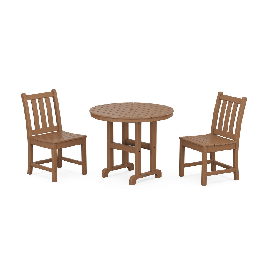 POLYWOOD Traditional Garden Side Chair 3-Piece Round Dining Set in Teak