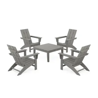 POLYWOOD 5-Piece Modern Adirondack Chair Conversation Set with 36" Conversation Table