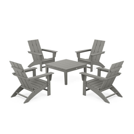 5-Piece Modern Adirondack Chair Conversation Set with 36" Conversation Table in Slate Grey