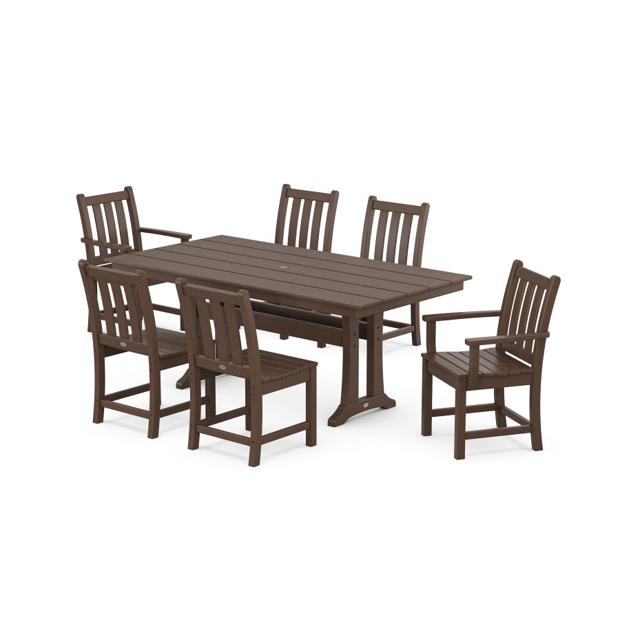 POLYWOOD Traditional Garden 7-Piece Farmhouse Dining Set With Trestle Legs in Mahogany