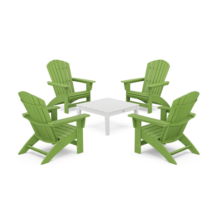 POLYWOOD 5-Piece Nautical Grand Adirondack Chair Conversation Group in Lime / White
