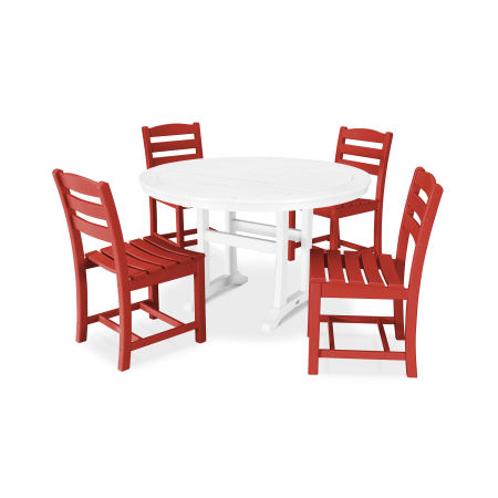 La Casa Café 5-Piece Side Chair Dining Set in Sunset Red / White