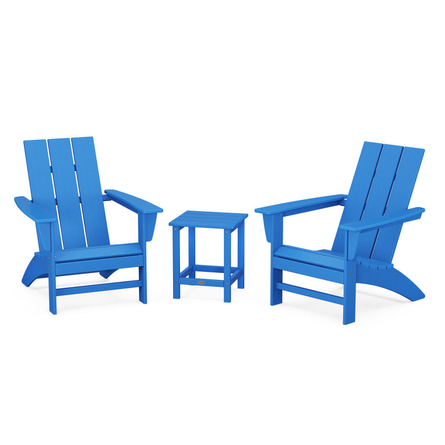POLYWOOD Modern 3-Piece Adirondack Set with Long Island 18" Side Table in Pacific Blue
