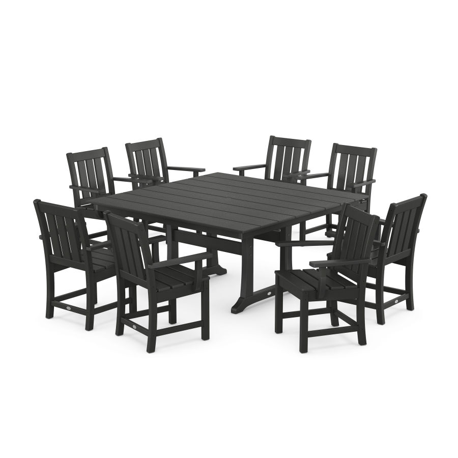 POLYWOOD Oxford 9-Piece Square Farmhouse Dining Set with Trestle Legs in Black