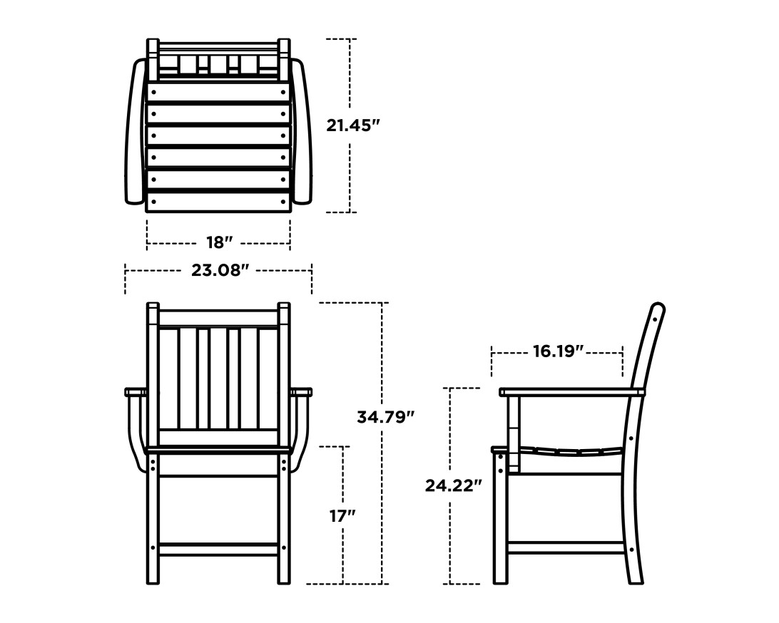 Dimensions for Traditional Garden Dining Arm Chair