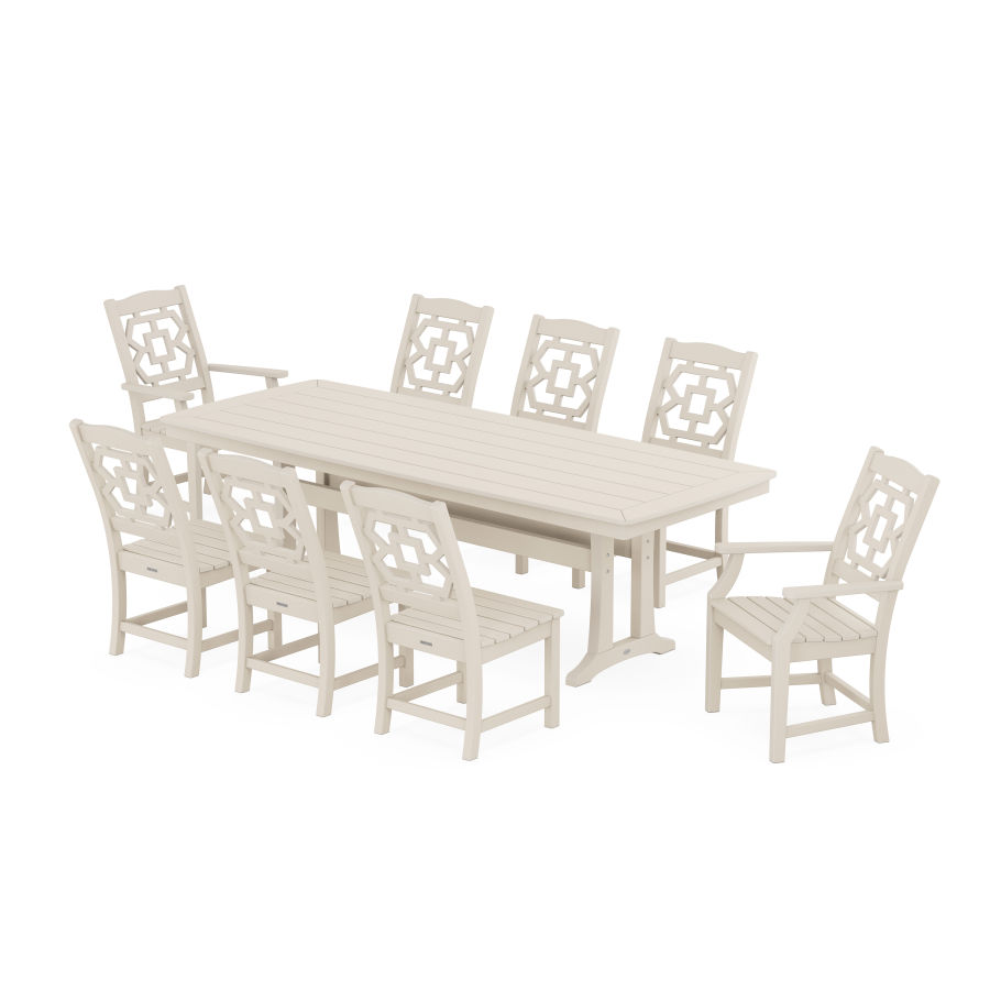 POLYWOOD Chinoiserie 9-Piece Dining Set with Trestle Legs in Sand