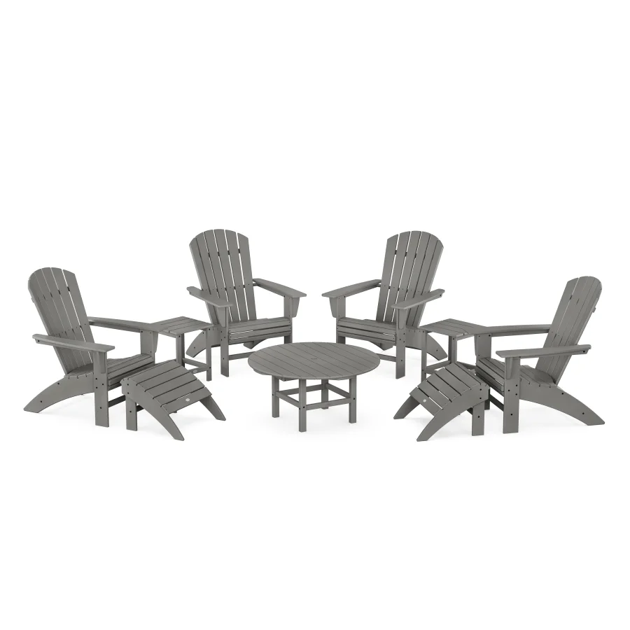 POLYWOOD Nautical Curveback Adirondack Chair 9-Piece Conversation Set