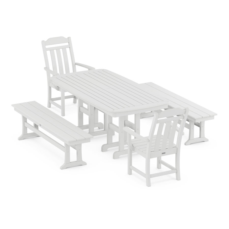 POLYWOOD Country Living 5-Piece Dining Set with Benches in White