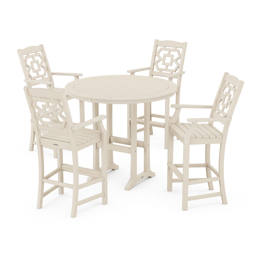 POLYWOOD Chinoiserie 5-Piece Round Bar Set in Sand