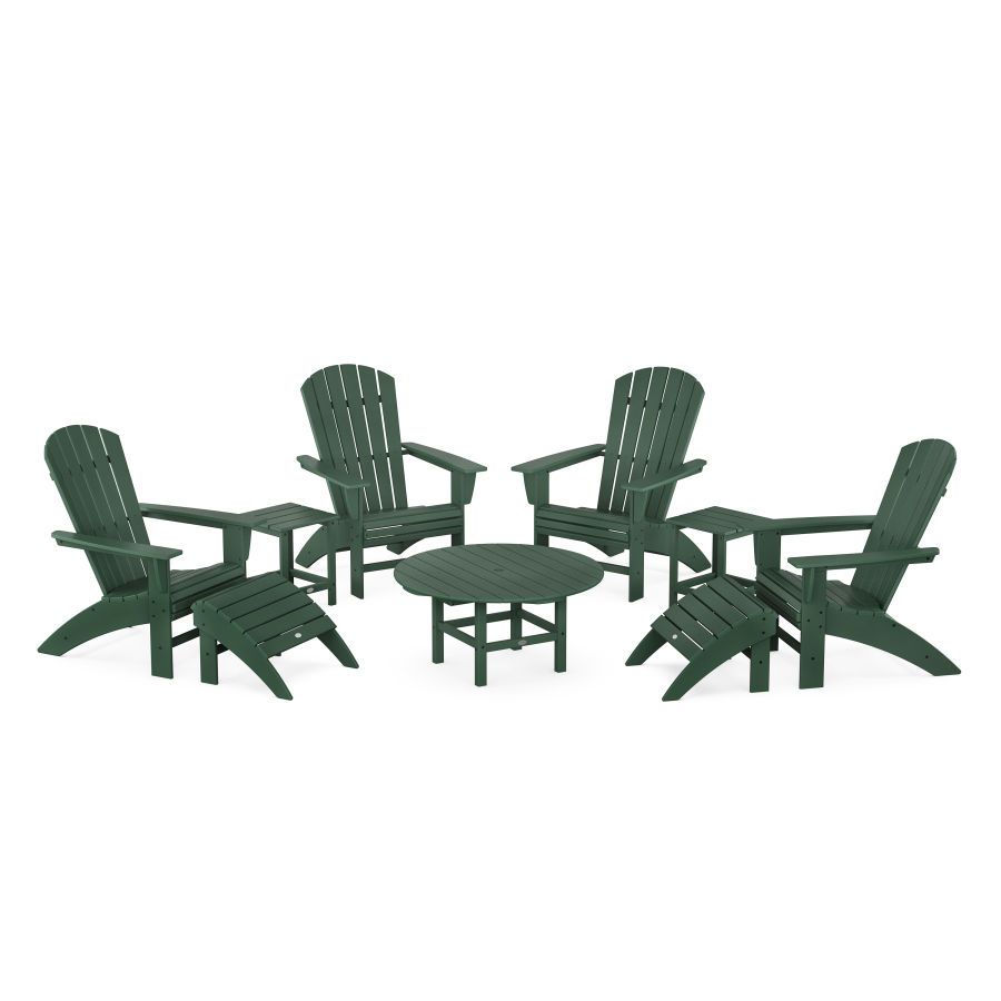 POLYWOOD Nautical Curveback Adirondack Chair 9-Piece Conversation Set in Green