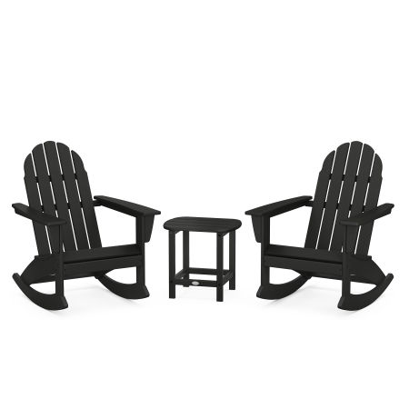 Vineyard 3-Piece Adirondack Rocking Chair Set with South Beach 18" Side Table in Black
