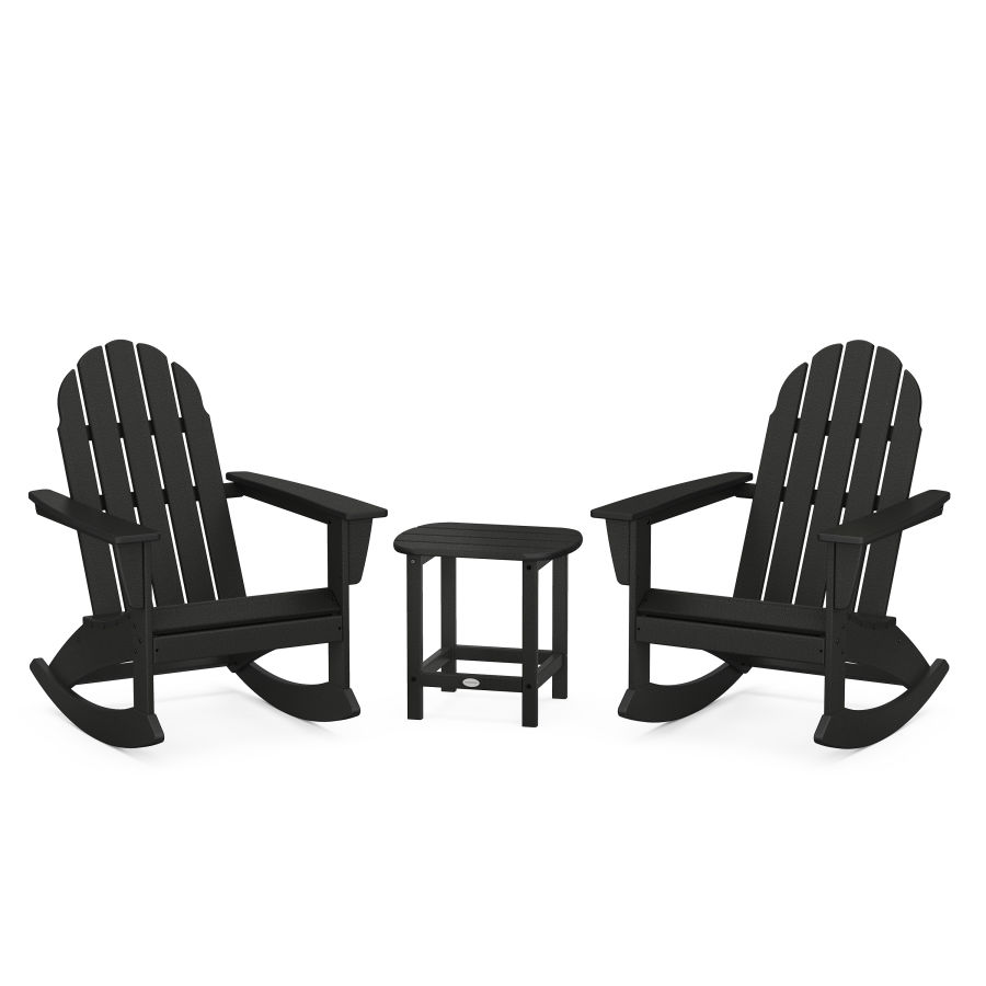 POLYWOOD Vineyard 3-Piece Adirondack Rocking Chair Set with South Beach 18" Side Table in Black