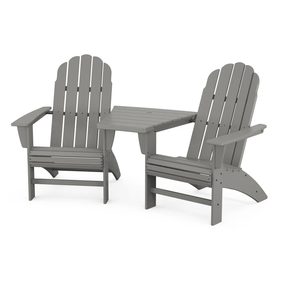 POLYWOOD Vineyard 3-Piece Curveback Adirondack Set with Angled Connecting Table in Slate Grey