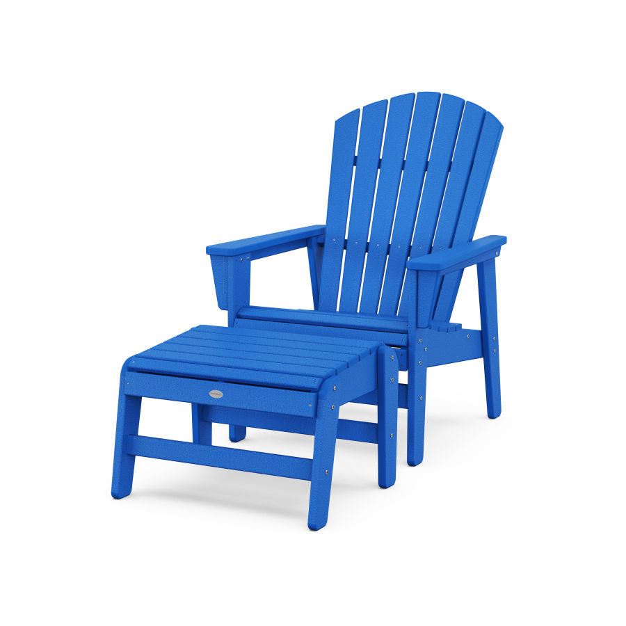 POLYWOOD Nautical Grand Upright Adirondack Chair with Ottoman in Pacific Blue