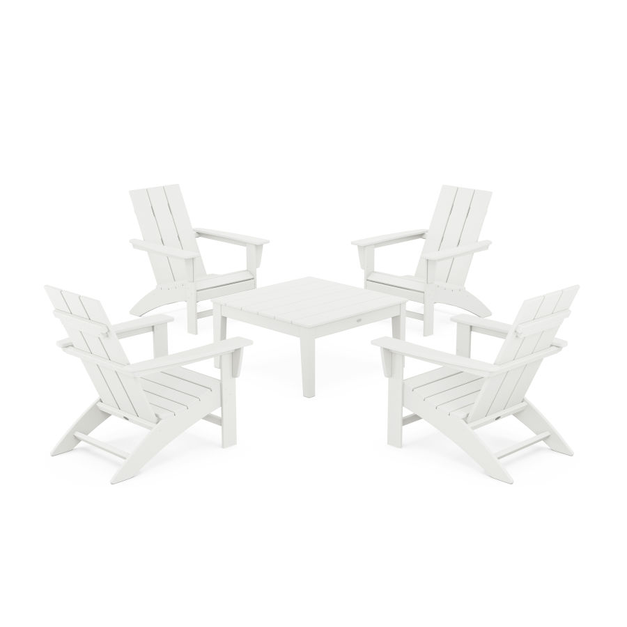 POLYWOOD 5-Piece Modern Adirondack Chair Conversation Set with 36" Conversation Table in Vintage White