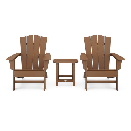POLYWOOD Wave 3-Piece Adirondack Chair Set with The Crest Chairs in Teak