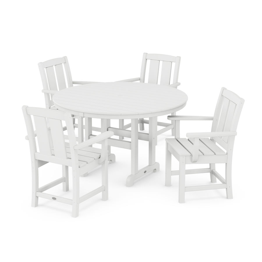POLYWOOD Mission 5-Piece Round Farmhouse Dining Set in White
