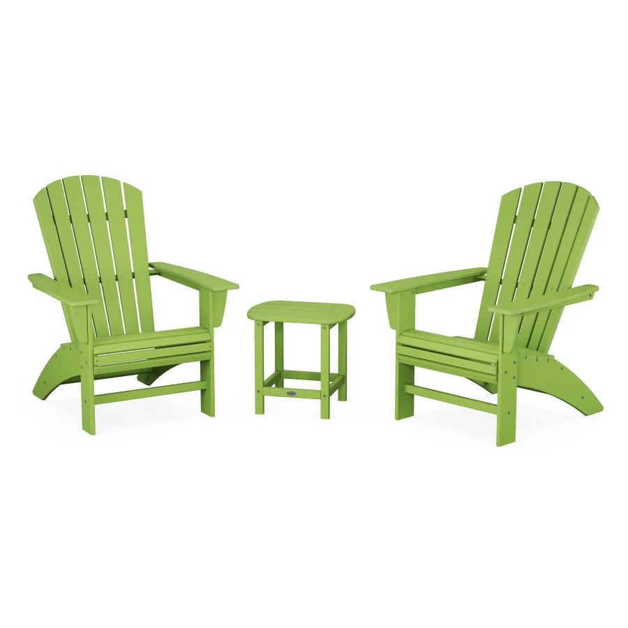 POLYWOOD Nautical 3-Piece Curveback Adirondack Set in Lime