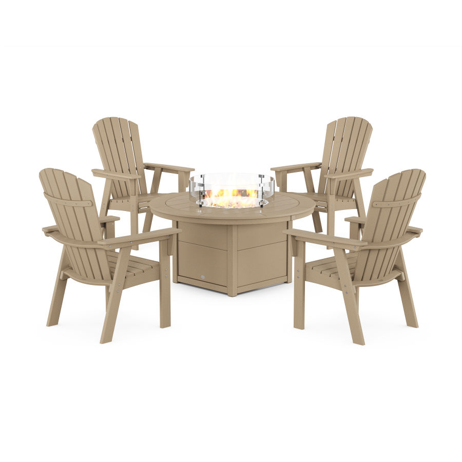 POLYWOOD Nautical 4-Piece Curveback Upright Adirondack Conversation Set with Fire Pit Table in Vintage Sahara