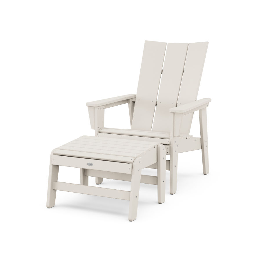 POLYWOOD Modern Grand Upright Adirondack Chair with Ottoman in Sand