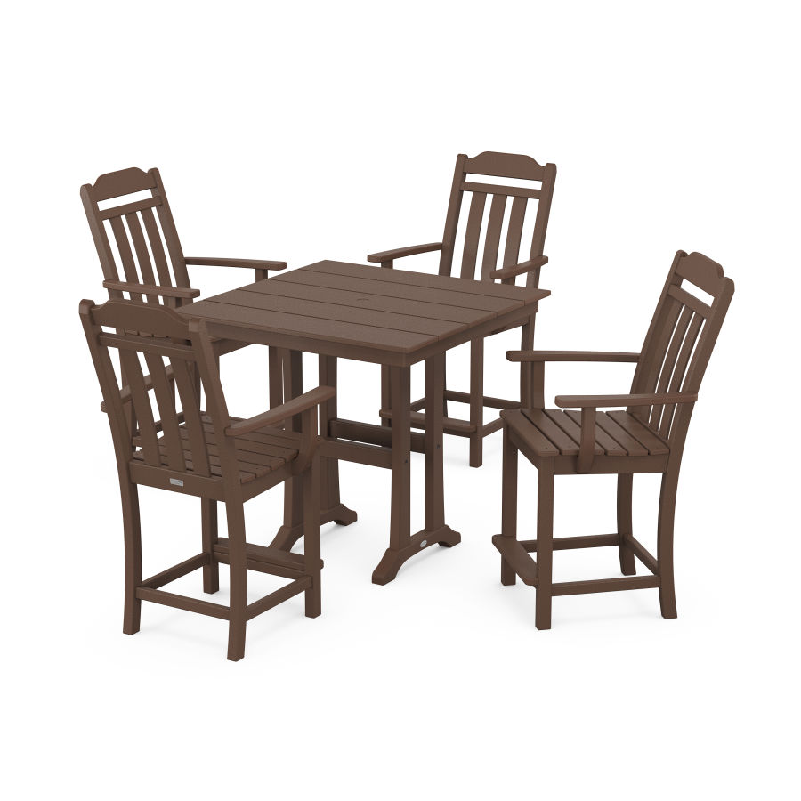 POLYWOOD Country Living 5-Piece Farmhouse Counter Set with Trestle Legs in Mahogany