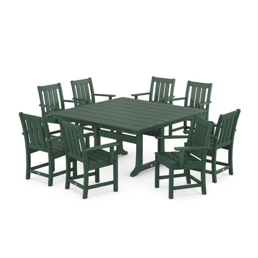 POLYWOOD Oxford 9-Piece Square Farmhouse Dining Set with Trestle Legs in Green