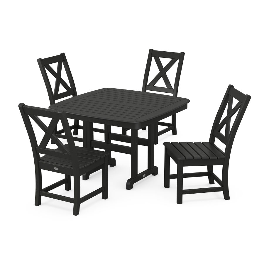 POLYWOOD Braxton Side Chair 5-Piece Dining Set with Trestle Legs in Black