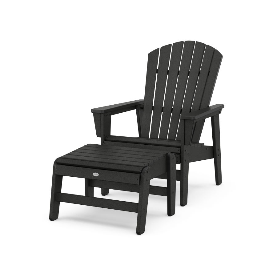 POLYWOOD Nautical Grand Upright Adirondack Chair with Ottoman in Black