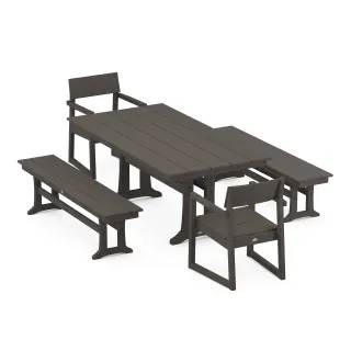 POLYWOOD EDGE 5-Piece Farmhouse Dining Set With Trestle Legs in Vintage Finish