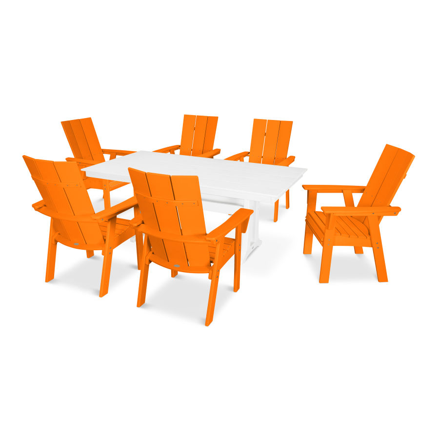 POLYWOOD Modern Adirondack 7-Piece Farmhouse Dining Set in Tangerine / White