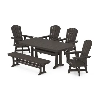 POLYWOOD Nautical Adirondack Swivel 6-Piece Dining Set with Trestle Legs in Vintage Finish