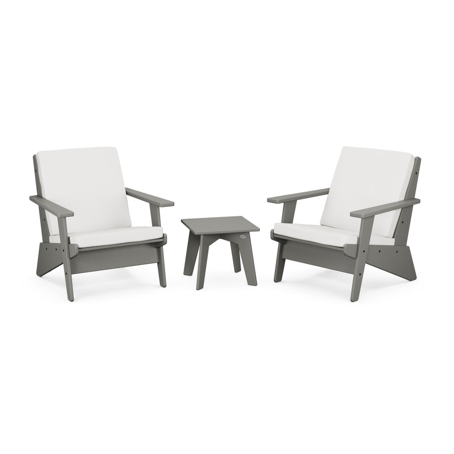 POLYWOOD Riviera Modern Lounge 3-Piece Set in Slate Grey / Natural Linen