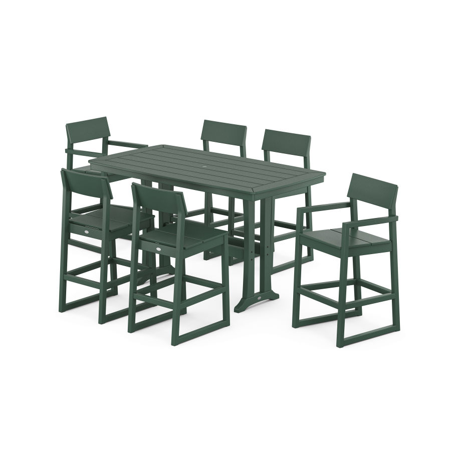 POLYWOOD EDGE 7-Piece Bar Set with Trestle Legs in Green