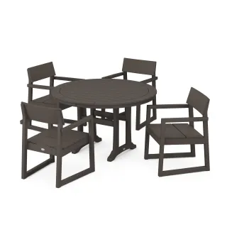 POLYWOOD EDGE 5-Piece Round Dining Set with Trestle Legs in Vintage Finish