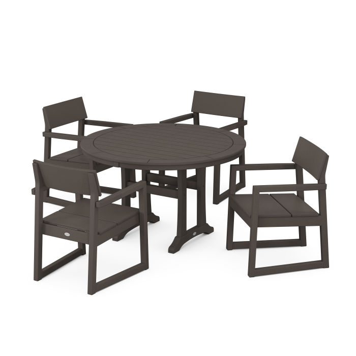 POLYWOOD EDGE 5-Piece Round Dining Set with Trestle Legs in Vintage Finish