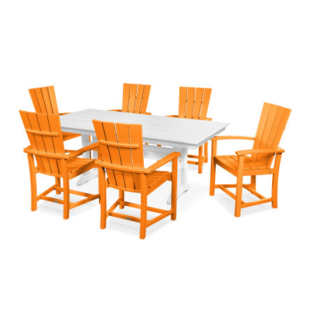 Quattro 7-Piece Farmhouse Dining Set in Tangerine / White
