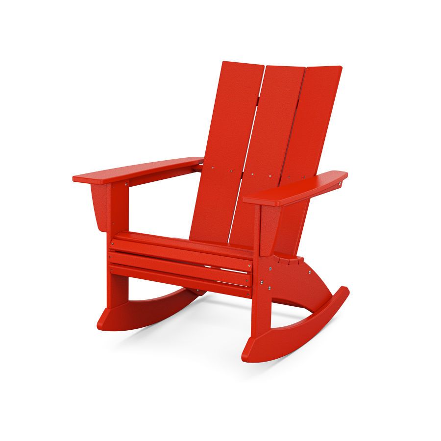 POLYWOOD Modern Curveback Adirondack Rocking Chair in Sunset Red
