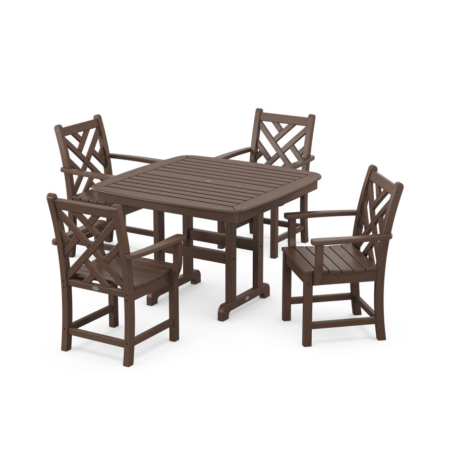 POLYWOOD Chippendale 5-Piece Dining Set with Trestle Legs in Mahogany