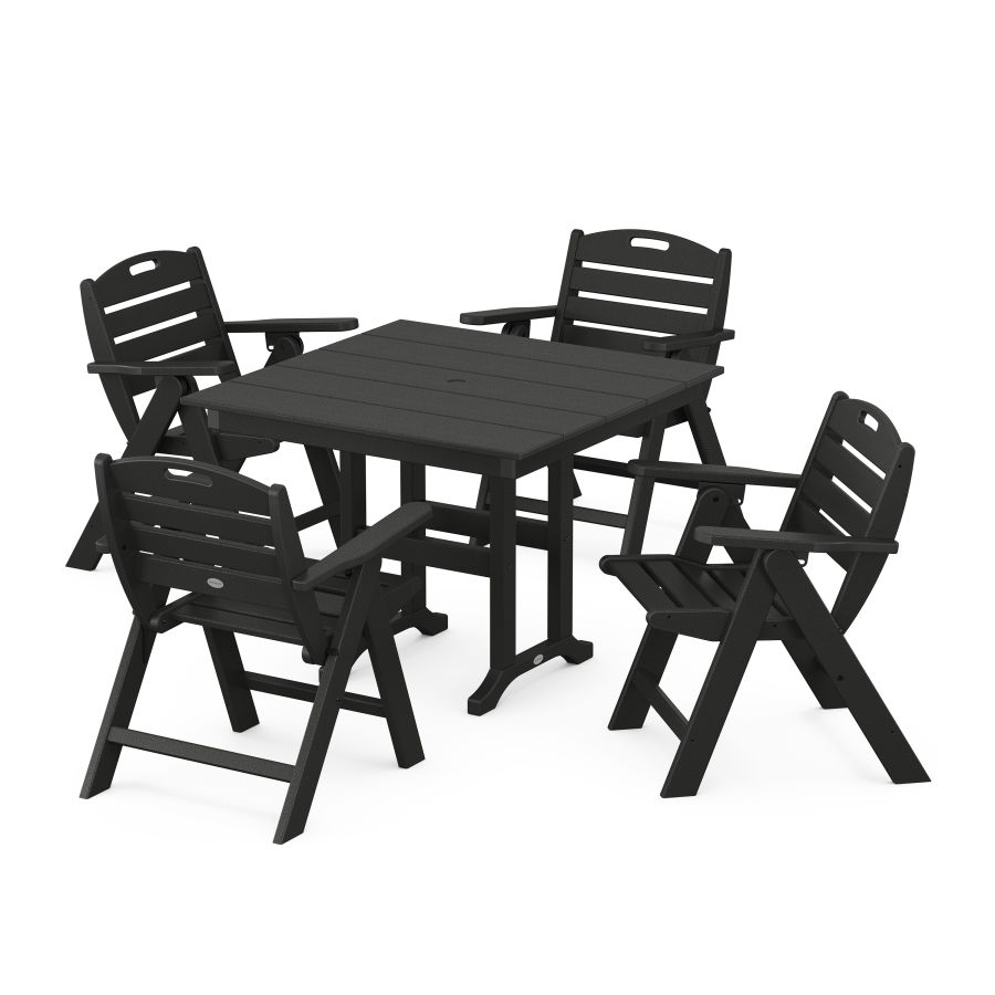 POLYWOOD Nautical Folding Lowback Chair 5-Piece Farmhouse Dining Set in Black