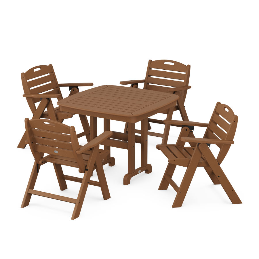 POLYWOOD Nautical Folding Lowback Chair 5-Piece Dining Set in Teak