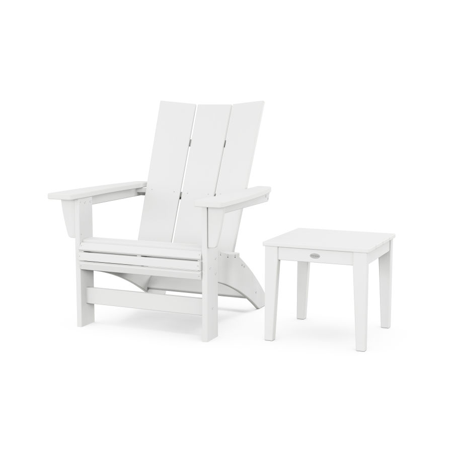POLYWOOD Modern Grand Adirondack Chair with Side Table in White