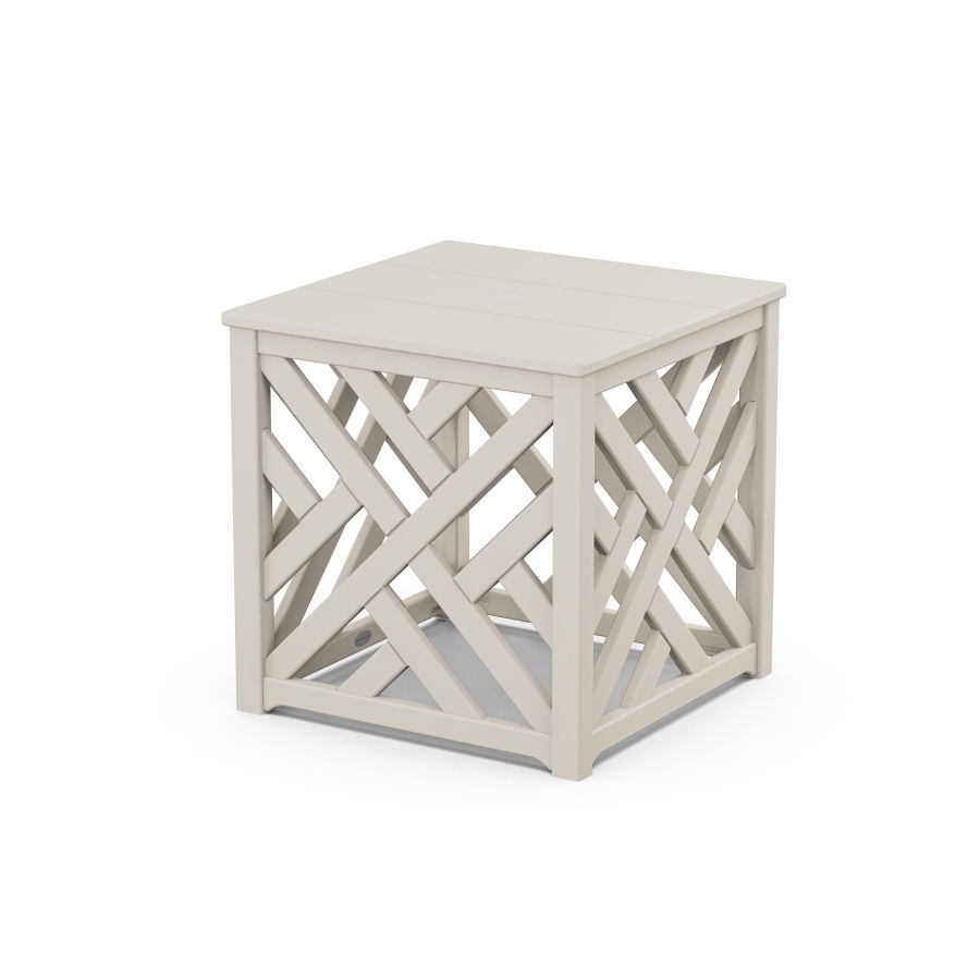 POLYWOOD Chippendale Umbrella Stand Accent Table in Sand