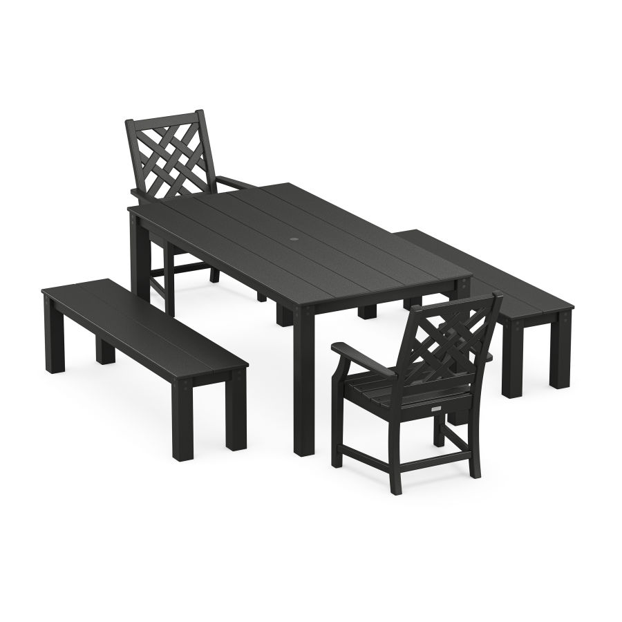 POLYWOOD Wovendale 5-Piece Parsons Dining Set with Benches in Black