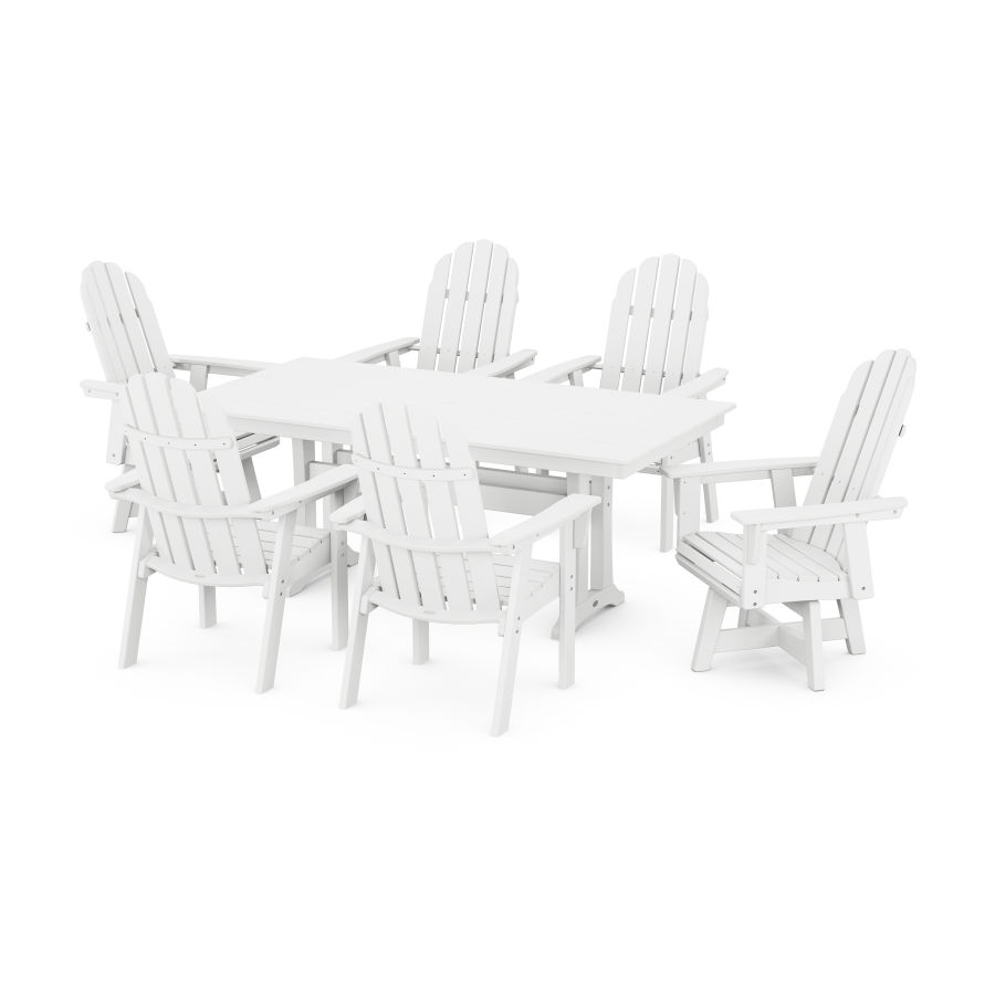 POLYWOOD Vineyard Curveback Adirondack Swivel Chair 7-Piece Farmhouse Dining Set with Trestle Legs in White