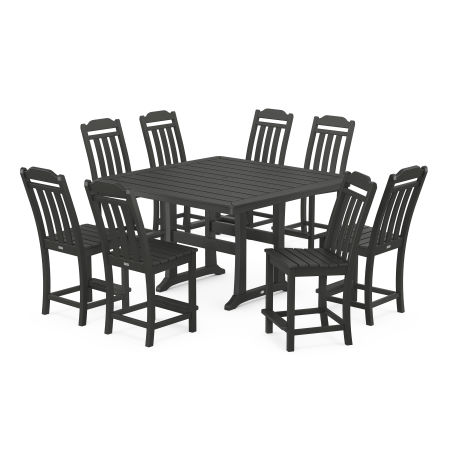 Country Living 9-Piece Square Side Chair Counter Set with Trestle Legs in Black